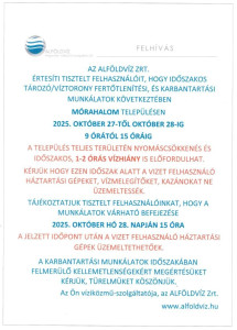 FIGYELEM, MÓRAHALOM! – IDEIGLENES VÍZHIÁNY VÁRHATÓ!