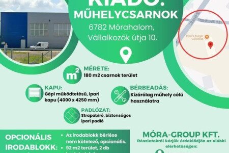 Kiadó műhelycsarnok