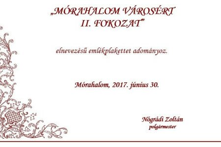 Mórahalom városért  Emlékplakett II. fokozat