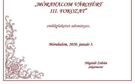 Mórahalom  városért  Emlékplakett   III. fokozat