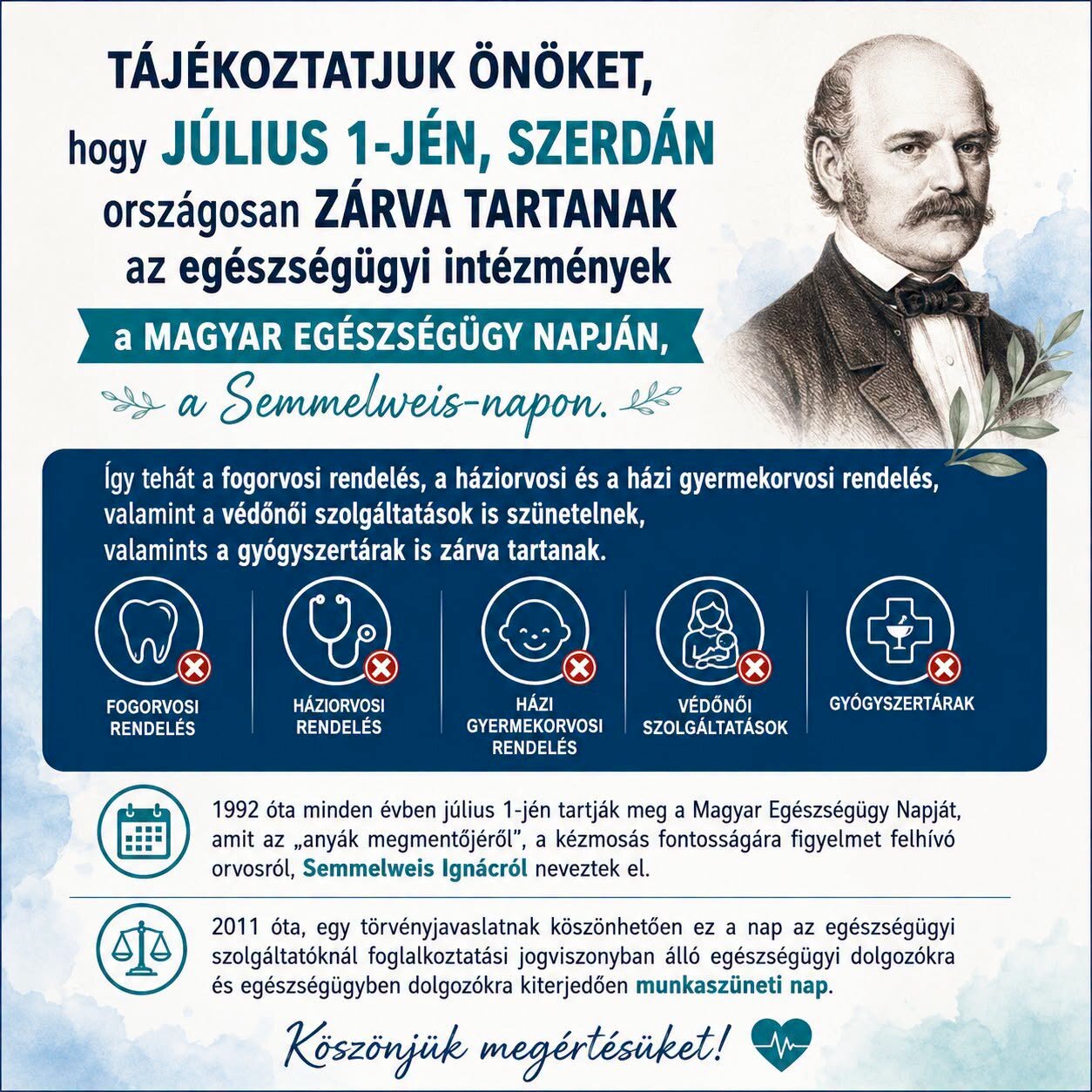 Zárva tartanak az egészségügyi intézmények a mai napon!